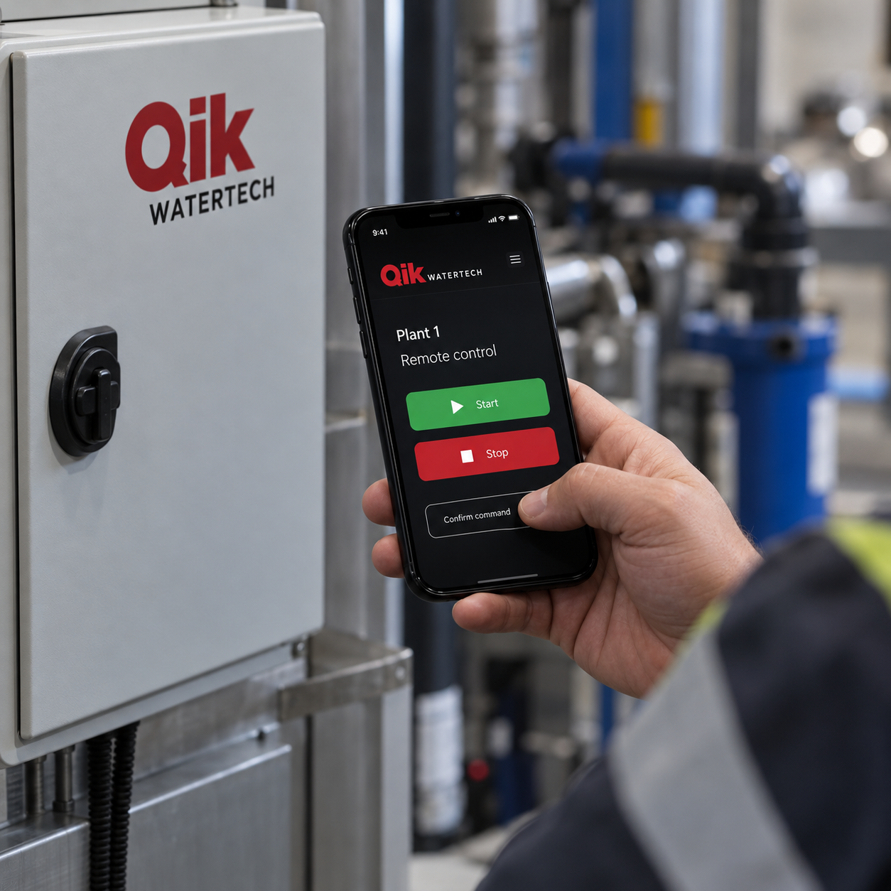 Operator using remote start and stop controls