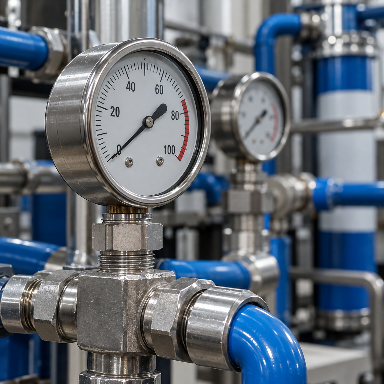 RO pressure gauges and blue piping